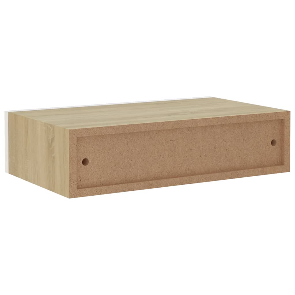Dulap De Perete Cu Sertar, Alb Și Stejar, 40X23,5X10 Cm, Mdf Culoarea Stejarului Și Alb