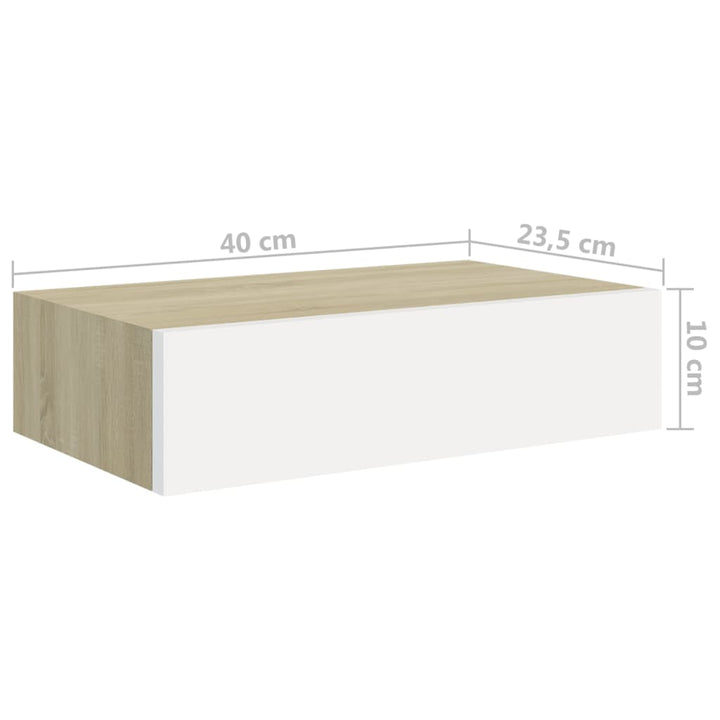Dulap De Perete Cu Sertar, Alb Și Stejar, 40X23,5X10 Cm, Mdf Culoarea Stejarului Și Alb