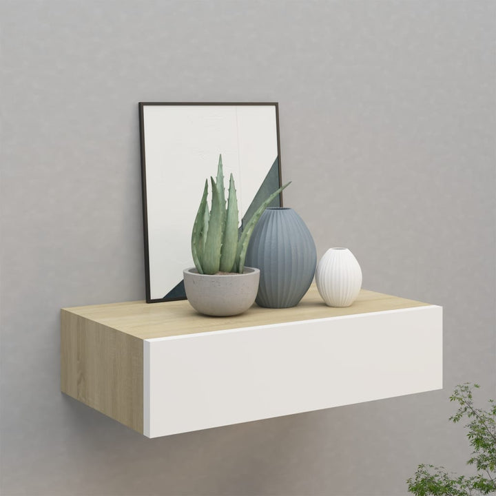 Dulap De Perete Cu Sertar, Alb Și Stejar, 40X23,5X10 Cm, Mdf Culoarea Stejarului Și Alb