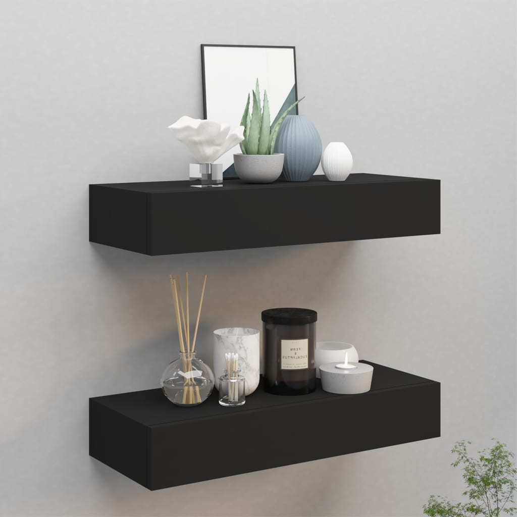 Dulap De Perete Cu Sertare, 2 Buc., , 40X23,5X10 Cm, Mdf Negru