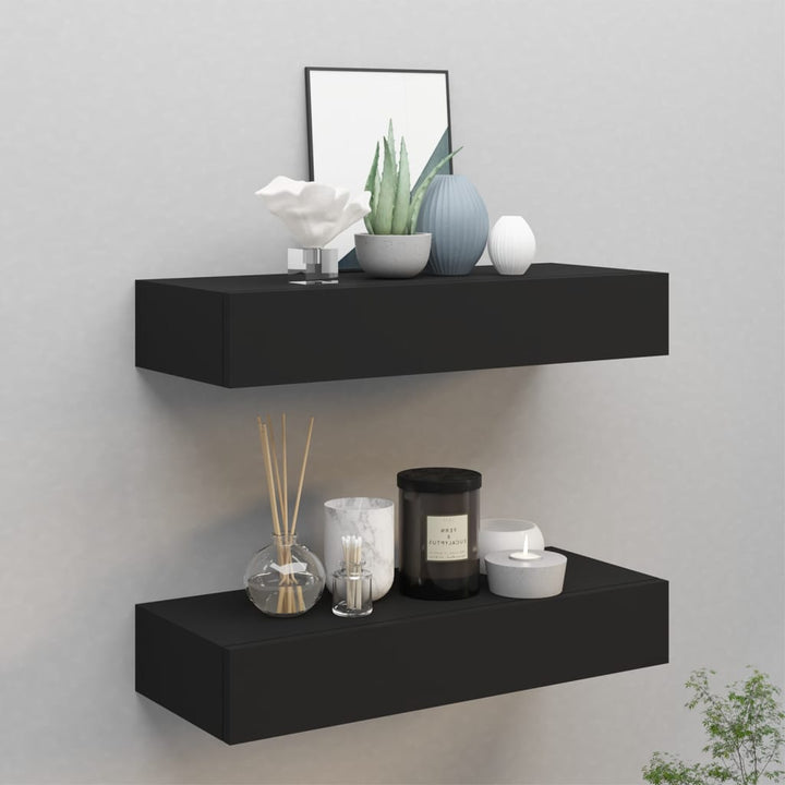 Dulap De Perete Cu Sertare, 2 Buc., , 40X23,5X10 Cm, Mdf Negru