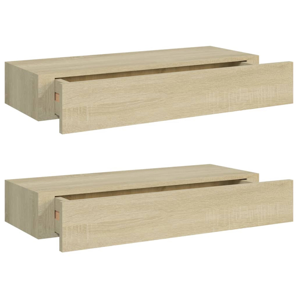 Dulapuri De Perete Cu Sertare 2 Buc. 60X23,5X10 Cm Mdf Stejar