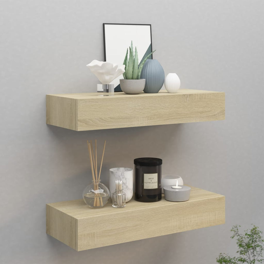 Dulapuri De Perete Cu Sertare 2 Buc. 60X23,5X10 Cm Mdf Stejar