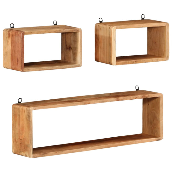 Set Rafturi De Perete Cub, 3 Piese, Lemn Masiv Acacia