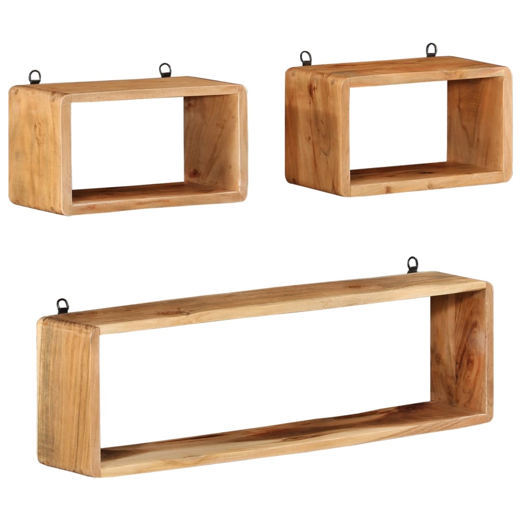 Set Rafturi De Perete Cub, 3 Piese, Lemn Masiv Acacia