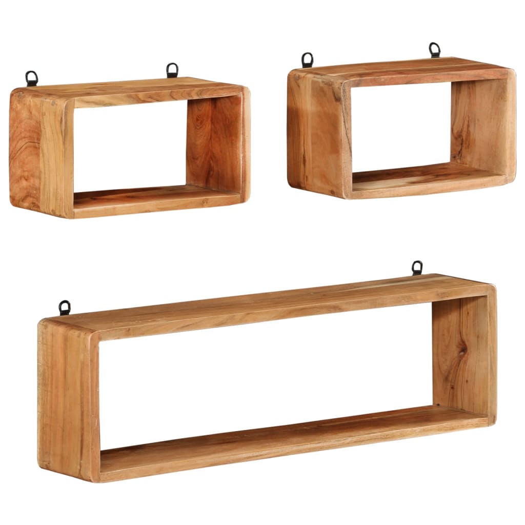 Set Rafturi De Perete Cub, 3 Piese, Lemn Masiv Acacia