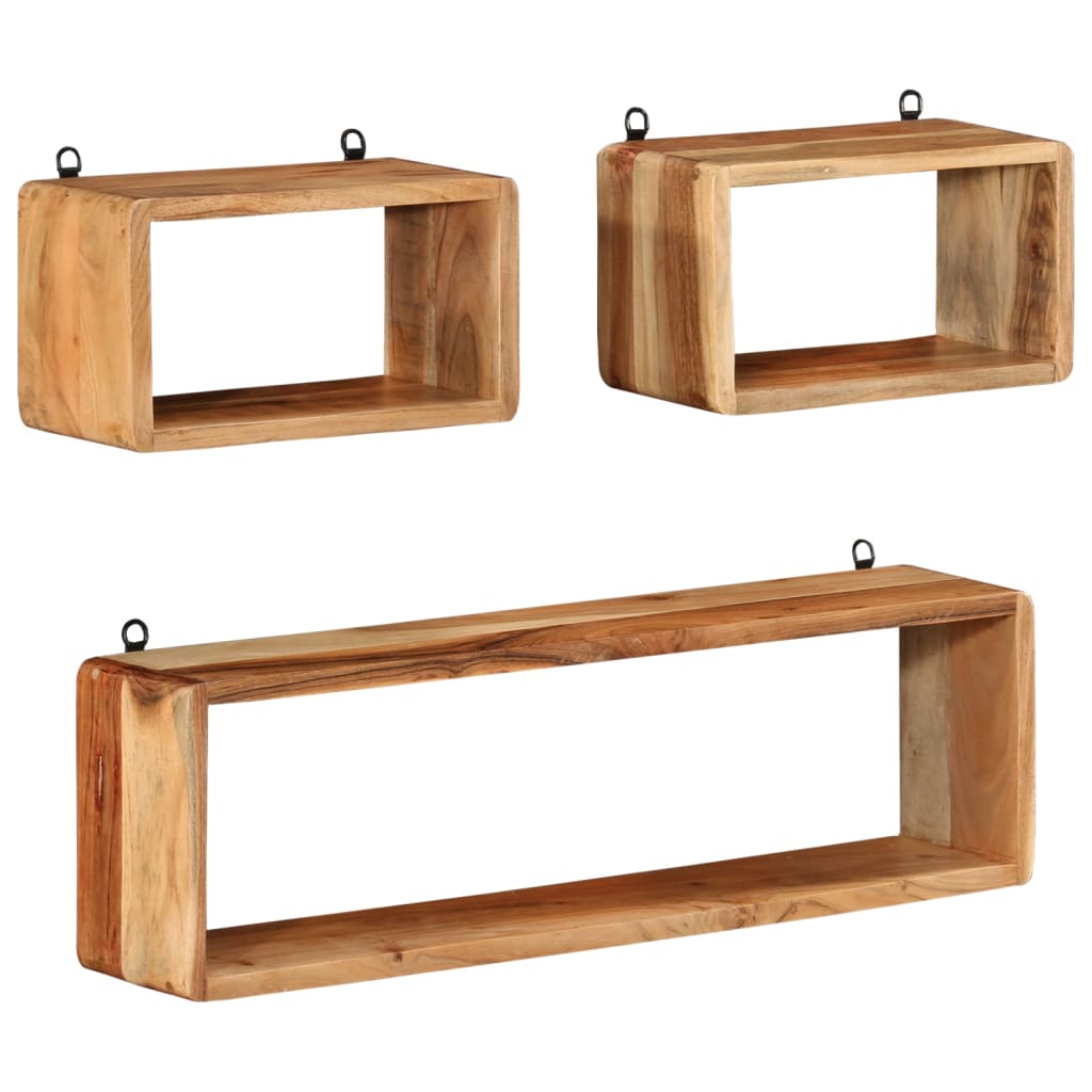 Set Rafturi De Perete Cub, 3 Piese, Lemn Masiv Acacia