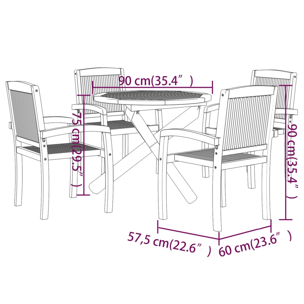 Set Mobilier De Grădină, 5 Piese, Din Lemn Masiv De Tec
