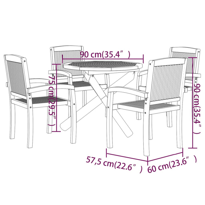 Set Mobilier De Grădină, 5 Piese, Din Lemn Masiv De Tec