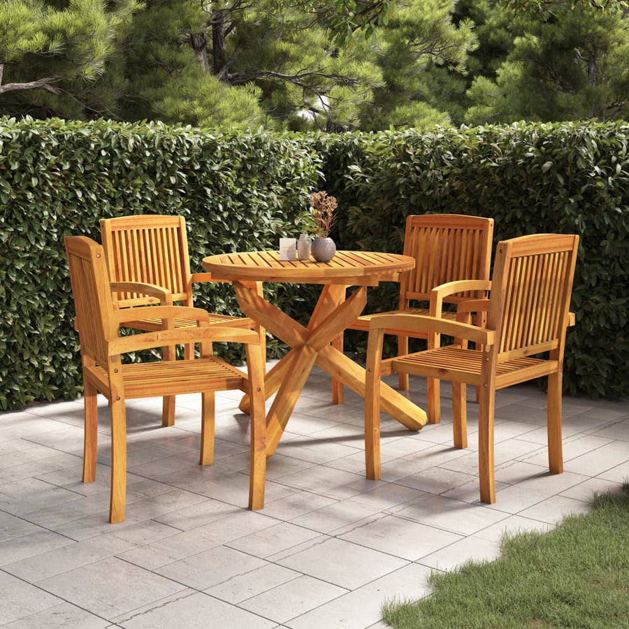 Set Mobilier De Grădină, 5 Piese, Din Lemn Masiv De Tec