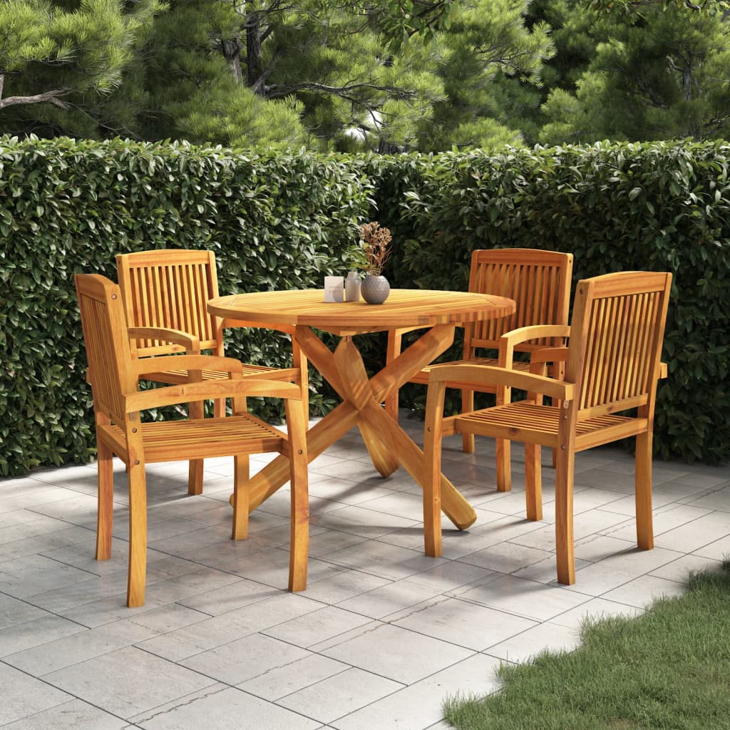 Set Mobilier De Grădină, 5 Piese, Din Lemn Masiv De Tec