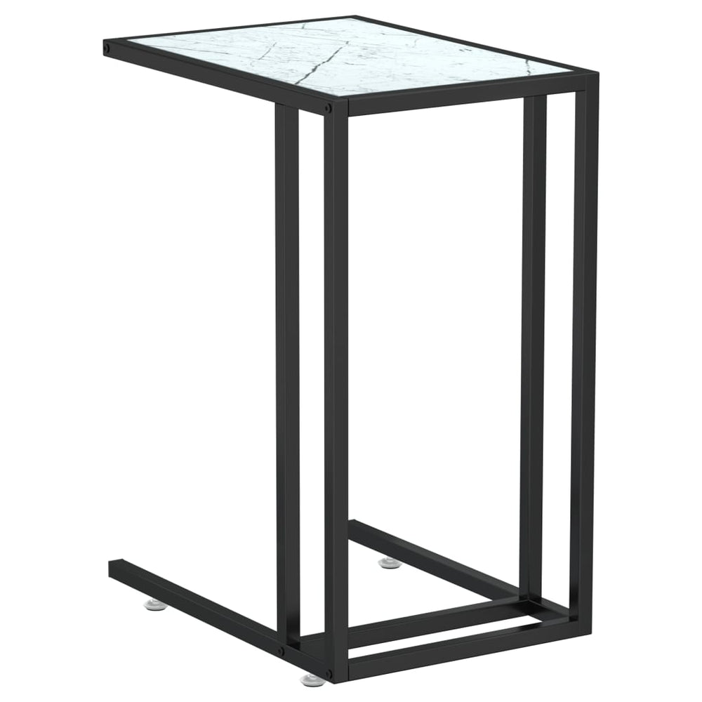 Masă Laterală De Calculator, Alb Marmură, 50X35X65 Cm, Sticlă
