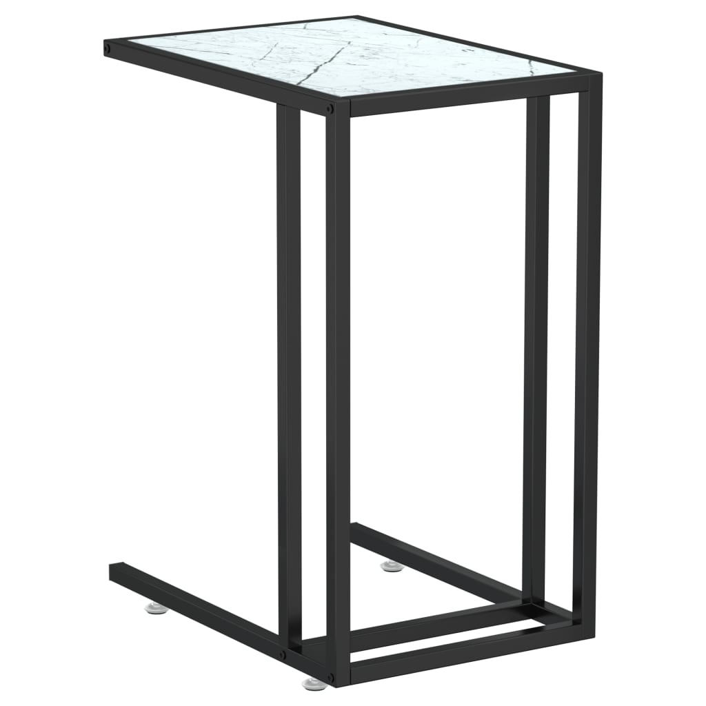 Masă Laterală De Calculator, Alb Marmură, 50X35X65 Cm, Sticlă