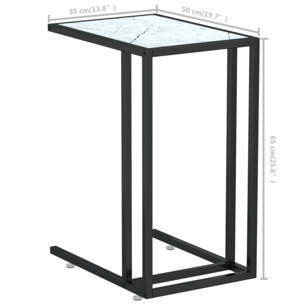 Masă Laterală De Calculator, Alb Marmură, 50X35X65 Cm, Sticlă