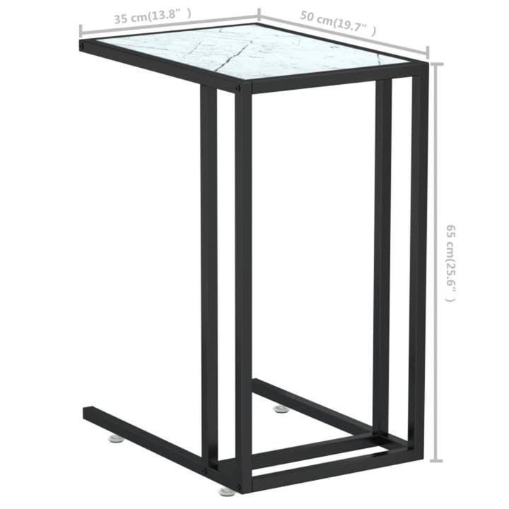 Masă Laterală De Calculator, Alb Marmură, 50X35X65 Cm, Sticlă