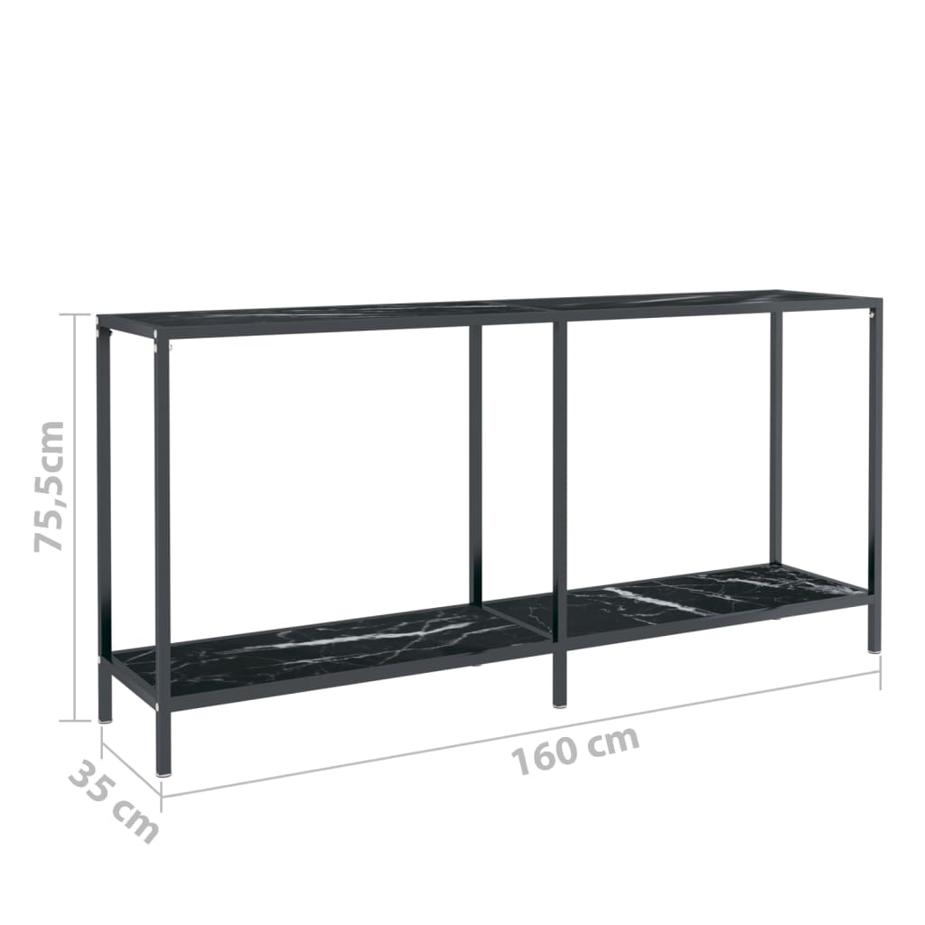 Masă Consolă,Negru, 160X35X75,5 Cm, Sticlă Securizată