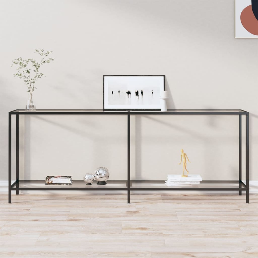 Masă Consolă,Negru, 160X35X75,5 Cm, Sticlă Securizată