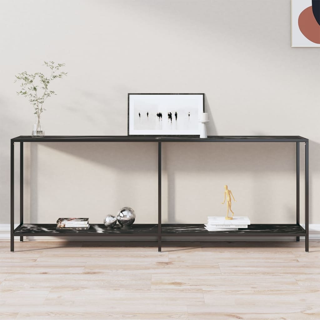 Masă Consolă,Negru, 160X35X75,5 Cm, Sticlă Securizată