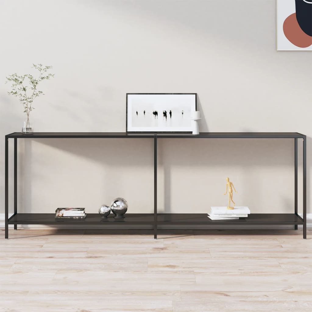 Masă Consolă,Negru, 160X35X75,5 Cm, Sticlă Securizată