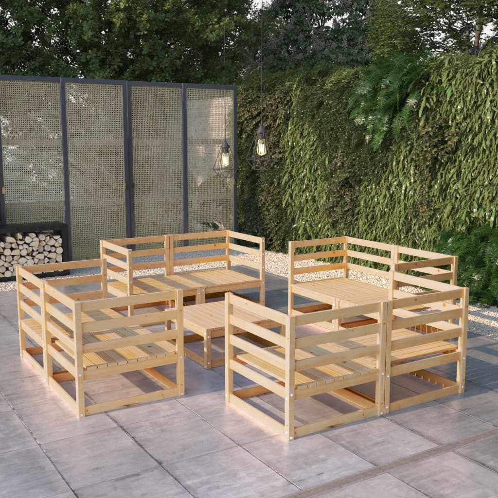 Set Mobilier De Grădină, 9 Piese, , Lemn Masiv De Pin