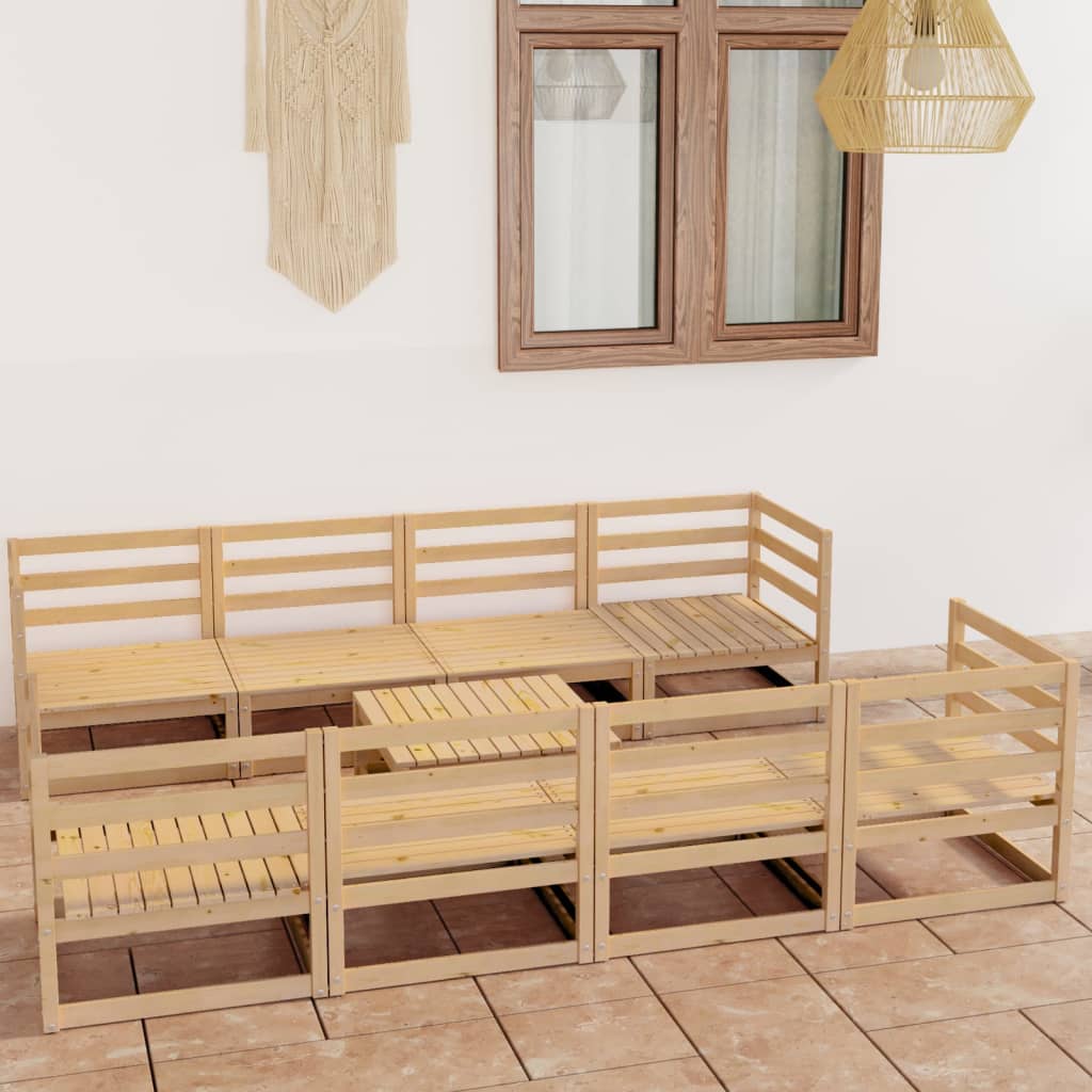 Vixl Set Mobilier Grădină Cu Perne, 9 Piese, Lemn Masiv De Pin