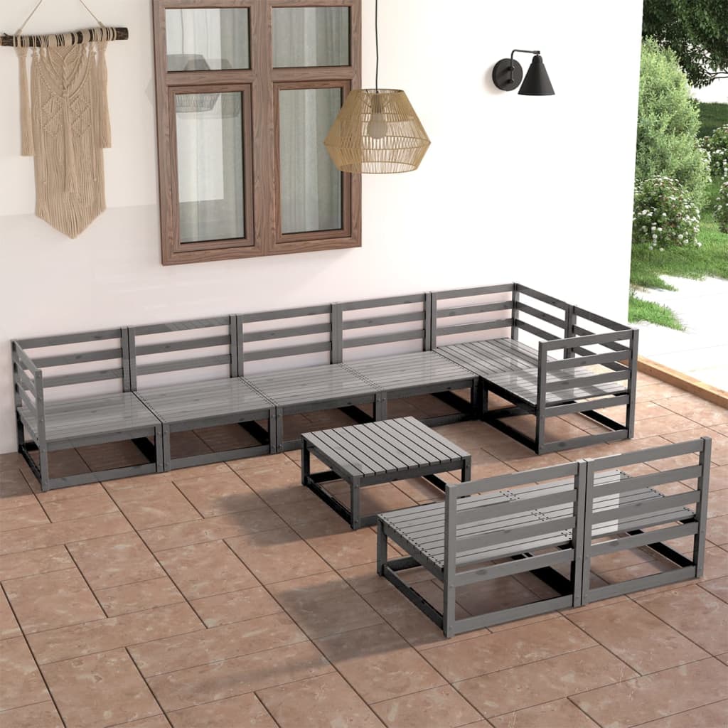 Vixl Set Mobilier De Grădină Cu Perne, 9 Piese, Lemn Masiv De Pin