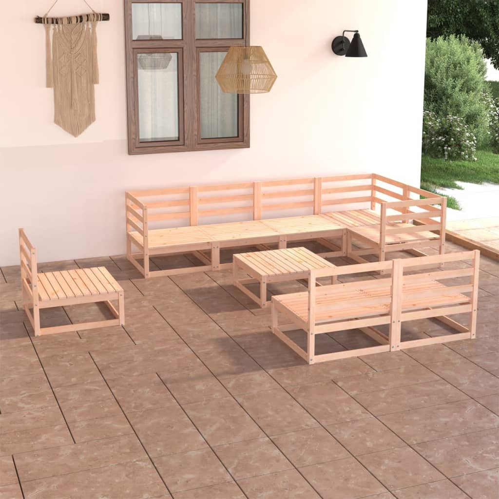 Vixl Set Mobilier Grădină Cu Perne, 9 Piese, Lemn Masiv De Pin