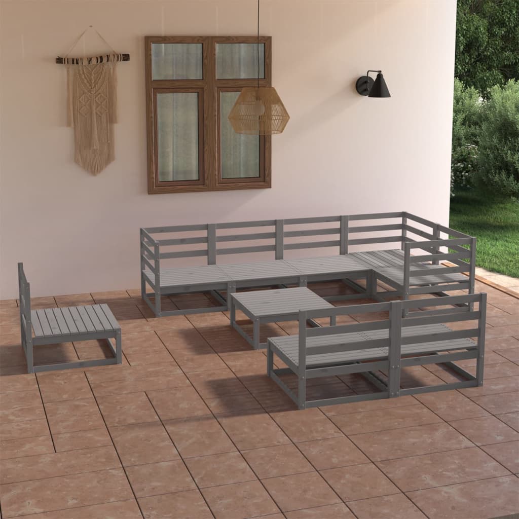Vixl Set Mobilier Grădină Cu Perne, 9 Piese, Lemn Masiv De Pin