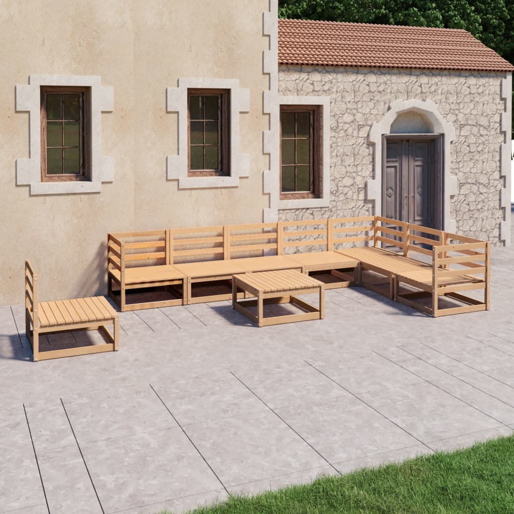 Vixl Set Mobilier Grădină Cu Perne, 9 Piese, , Lemn Masiv De Pin