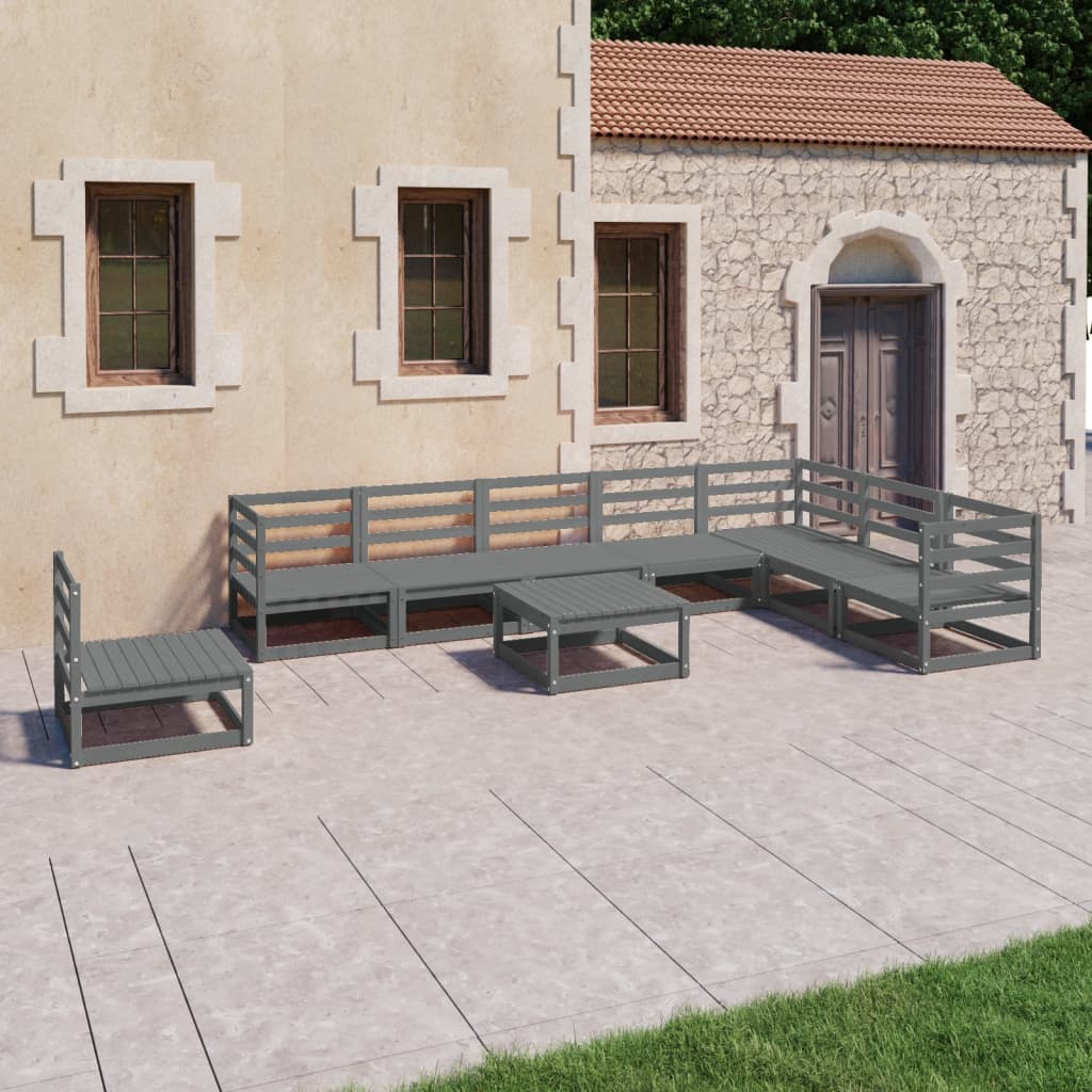 Vixl Set Mobilier Grădină Cu Perne, 9 Piese, , Lemn Masiv De Pin