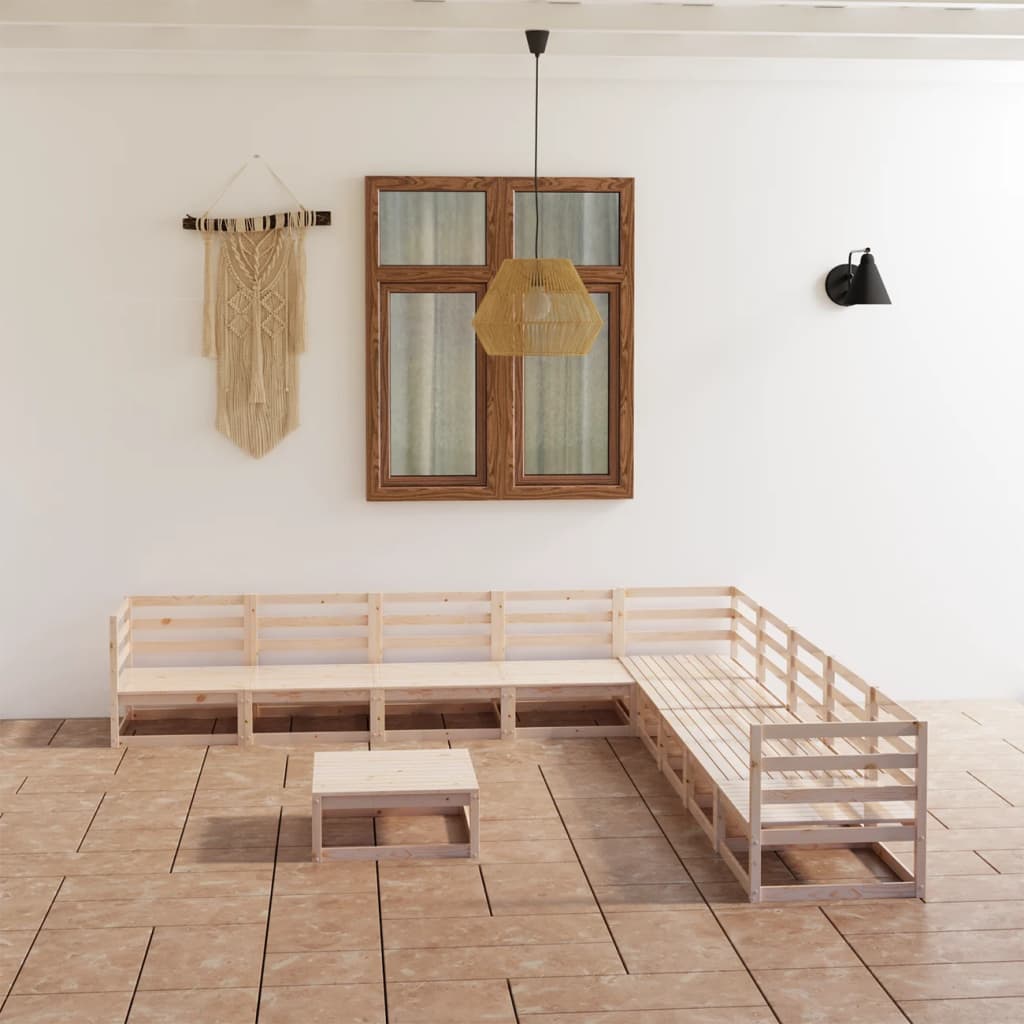 Vixl Set Șezlonguri Grădină Cu Perne, 10 Piese, , Lemn Masiv Pin