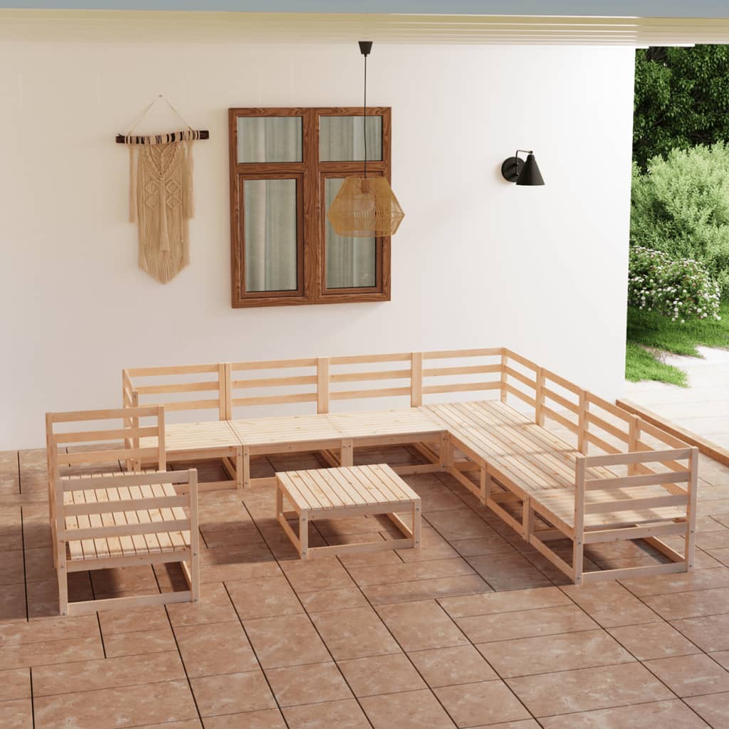 Vixl Set Mobilier Grădină Cu Perne, 10 Piese, , Lemn Masiv Pin