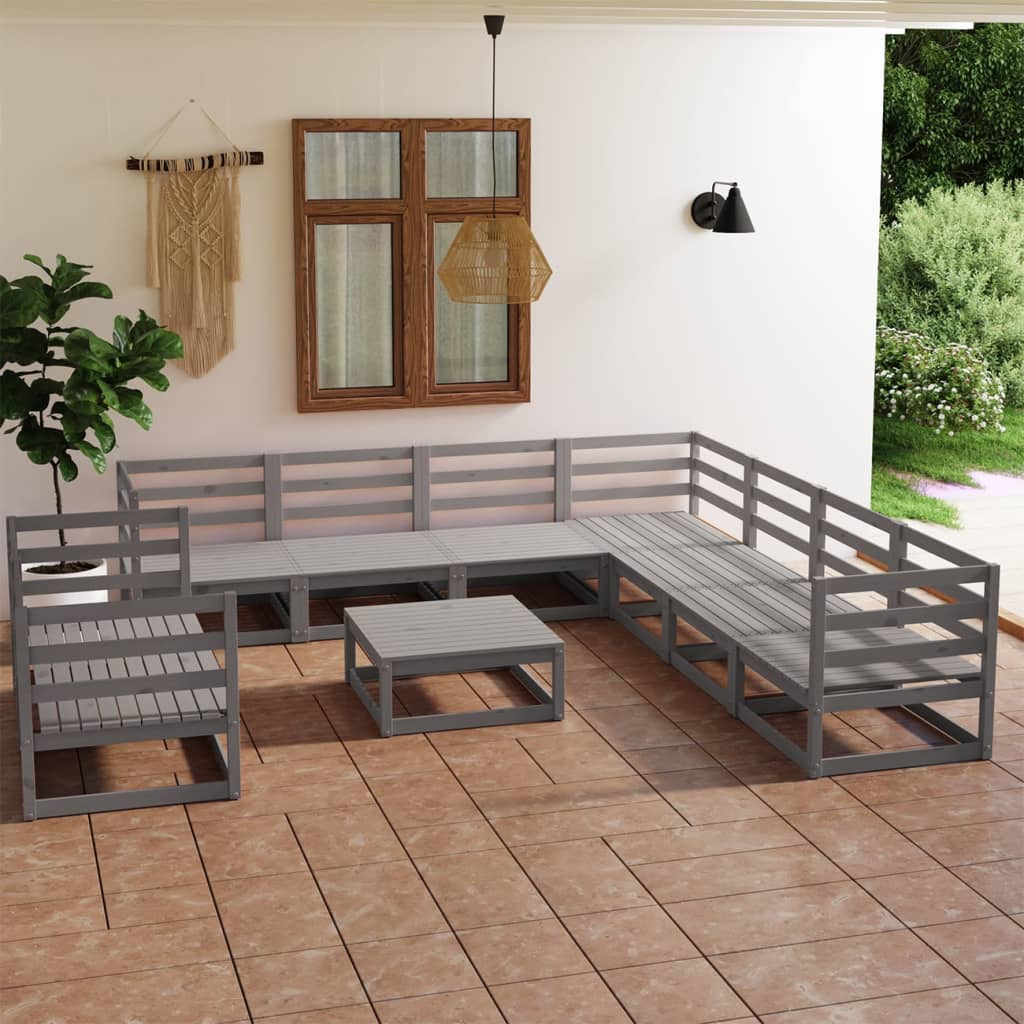 Vixl Set Mobilier Grădină Cu Perne, 10 Piese, , Lemn Masiv Pin