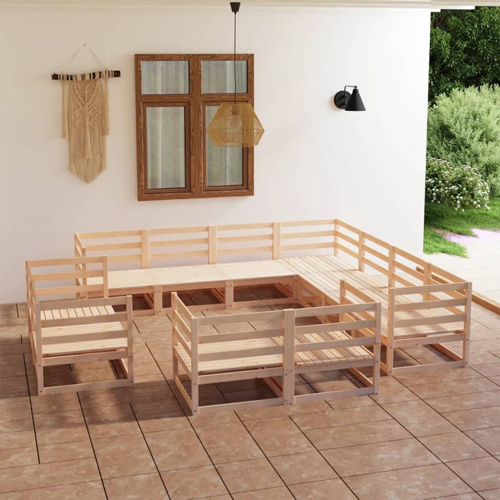 Vixl Set Mobilier Grădină Cu Perne, 11 Piese, Maro, Lemn Masiv Pin