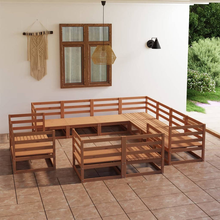 Vixl Set Mobilier Grădină Cu Perne, 11 Piese, Maro, Lemn Masiv Pin