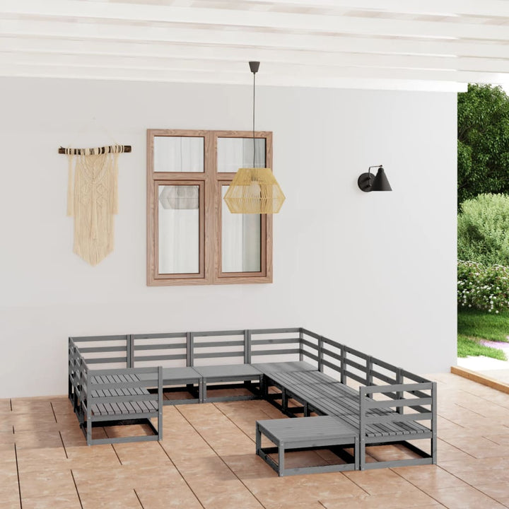 Vixl Set Mobilier Grădină Cu Perne, 11 Piese, Maro, Lemn Masiv Pin