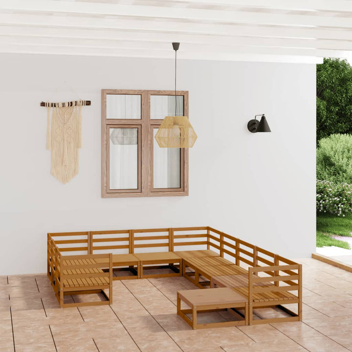 Vixl Set Mobilier Grădină Cu Perne, 11 Piese, Maro, Lemn Masiv Pin