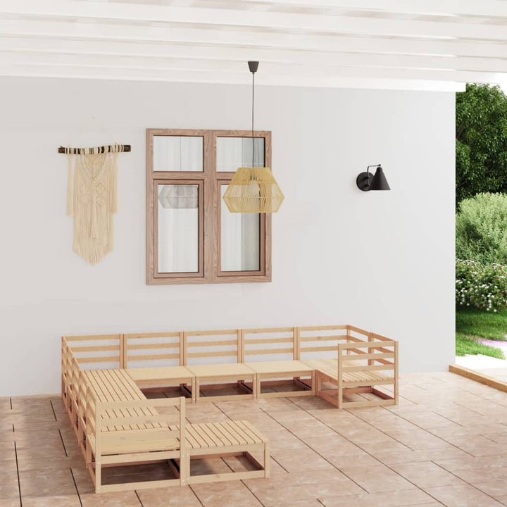 Vixl Set Mobilier Grădină Cu Perne, 11 Piese, Maro, Lemn Masiv Pin