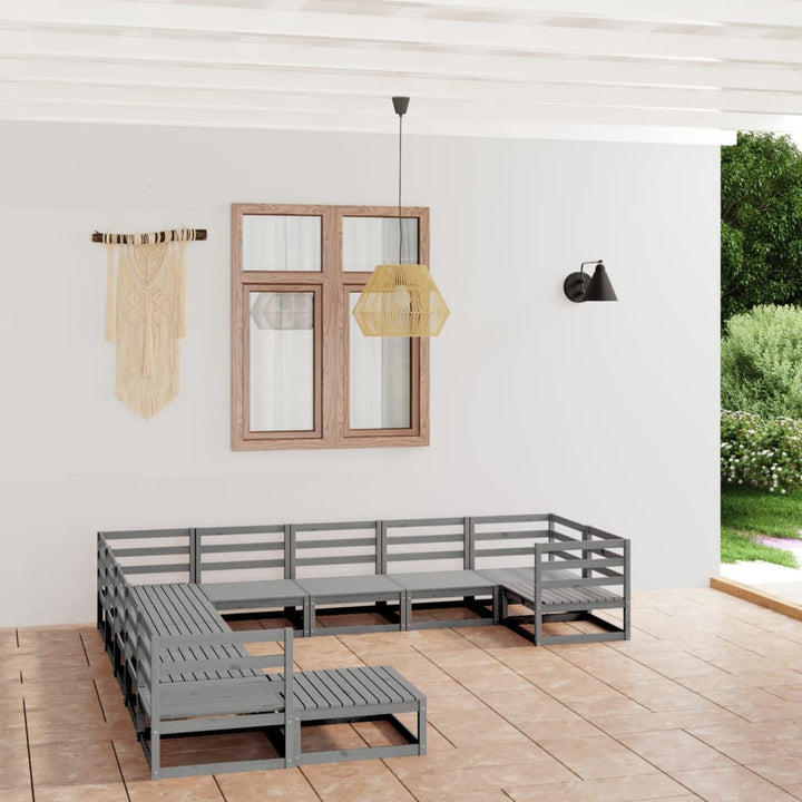 Vixl Set Mobilier Grădină Cu Perne, 11 Piese, Maro, Lemn Masiv Pin