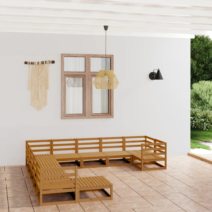Vixl Set Mobilier Grădină Cu Perne, 11 Piese, Maro, Lemn Masiv Pin