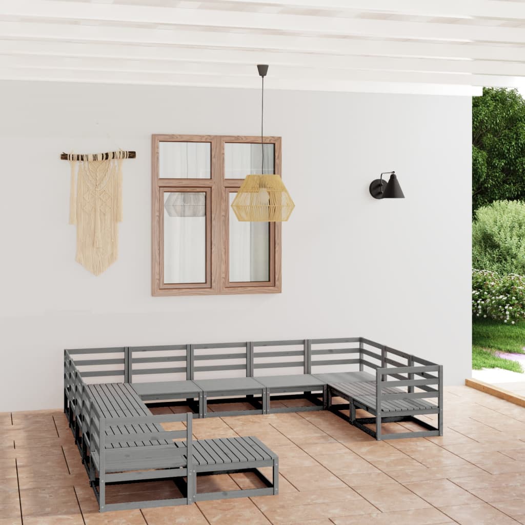 Vixl Set Mobilier Grădină Cu Perne Antracit, 12 Piese Lemn Masiv Pin