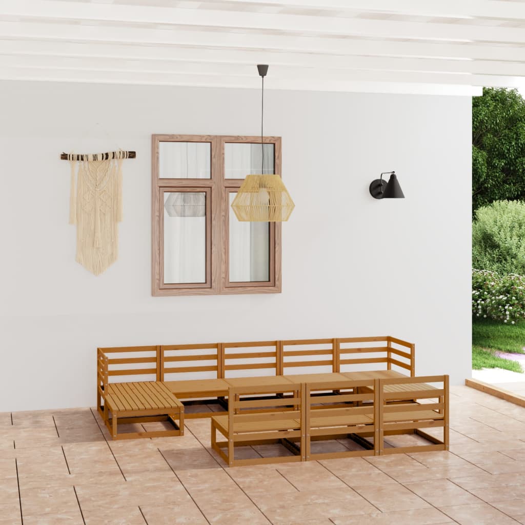 Set Mobilier De Grădină, 10 Piese, Lemn Masiv De Pin