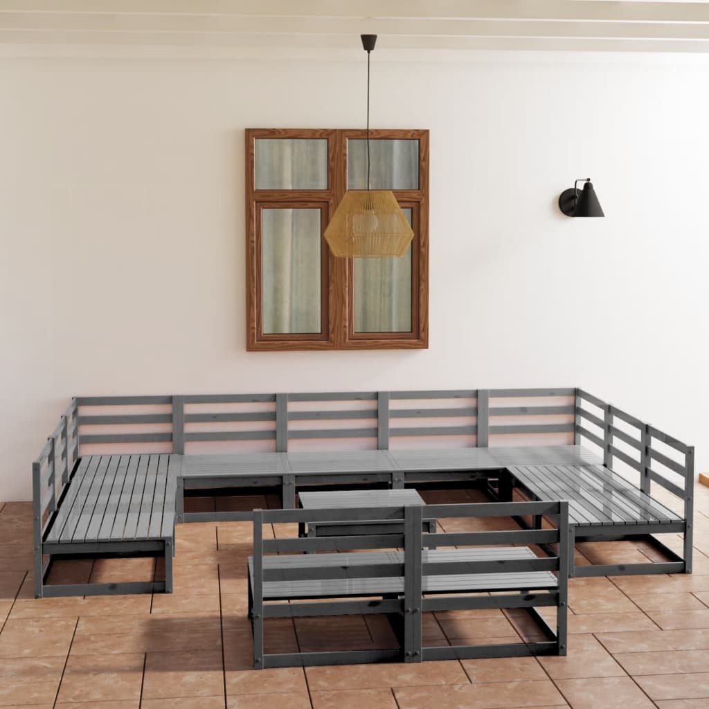 Vixl Set Mobilier Grădină Cu Perne, 12 Piese, , Lemn Masiv De Pin