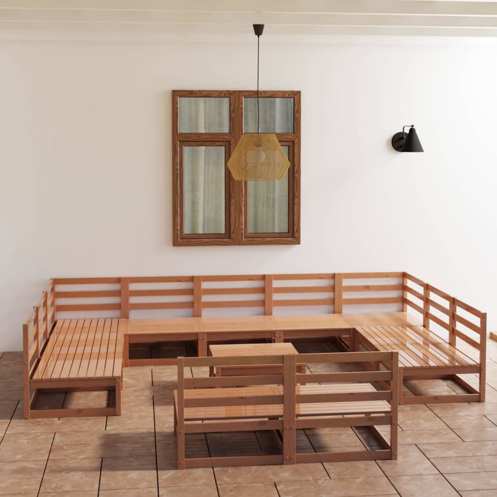 Vixl Set Mobilier Grădină Cu Perne, 12 Piese, , Lemn Masiv De Pin