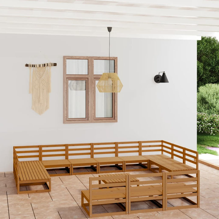 Vixl Set Mobilier Grădină Cu Perne, 14 Piese, Maro, Lemn Masiv Pin