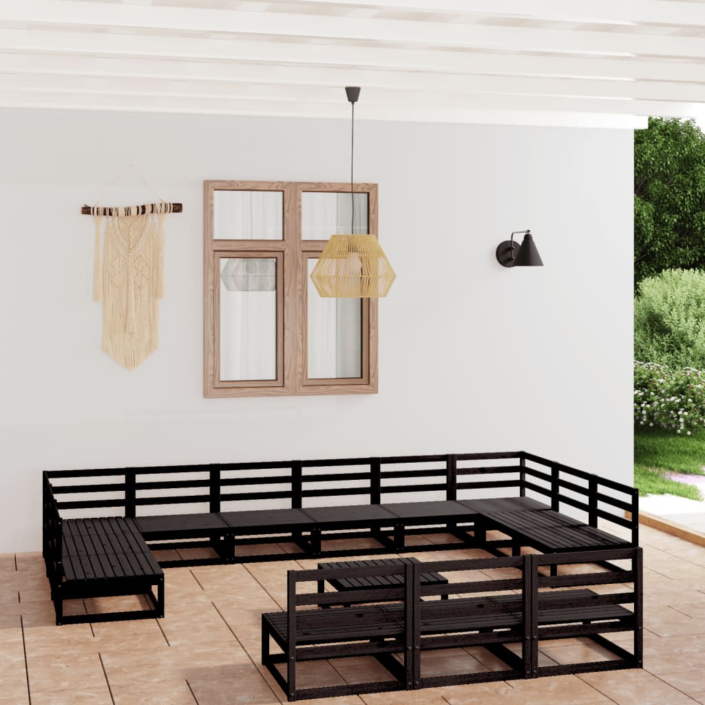 Vixl Set Mobilier Grădină Cu Perne, 14 Piese, Maro, Lemn Masiv Pin