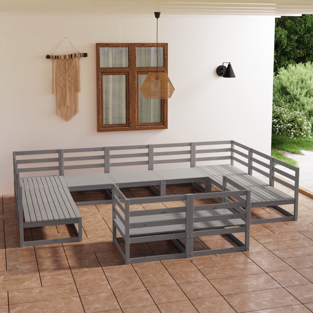 Vixl Set Mobilier Grădină Cu Perne, 11 Piese, , Lemn Masiv Pin