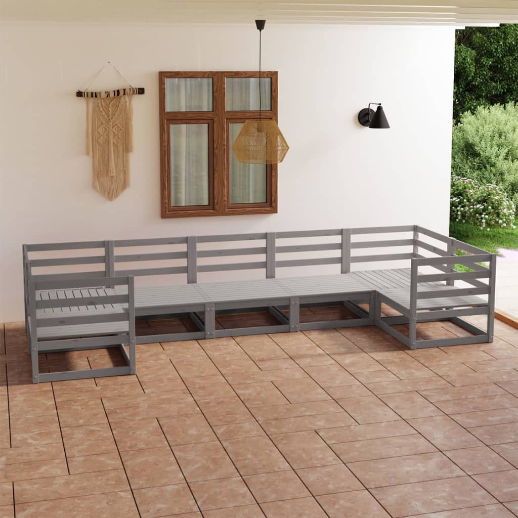 Vixl Set Mobilier De Grădină Cu Perne, 7 Piese, , Lemn Masiv Pin