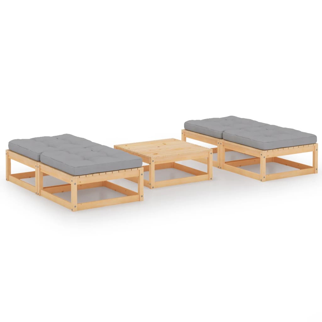 Set Mobilier De Grădină Cu Perne, 5 Piese, Lemn Masiv De Pin
