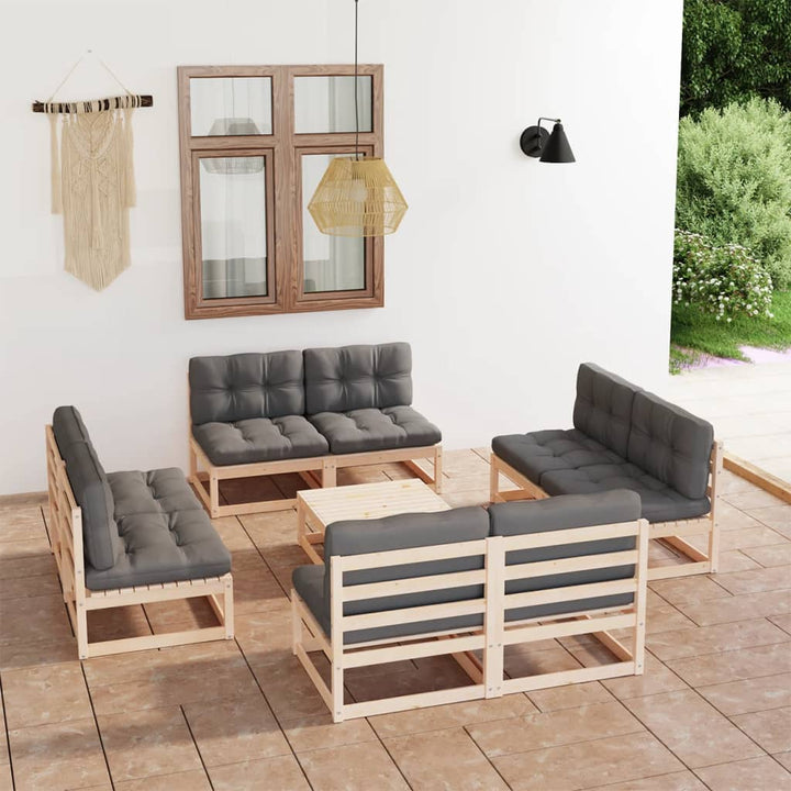 Vixl Set Mobilier Grădină Cu Perne, 9 Piese, Lemn Masiv De Pin